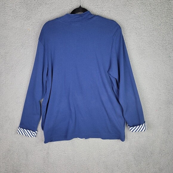 Blair Women's Jacket Sz L Blue Full Zip Pockets White Stripe Contrast - Picture 10 of 15